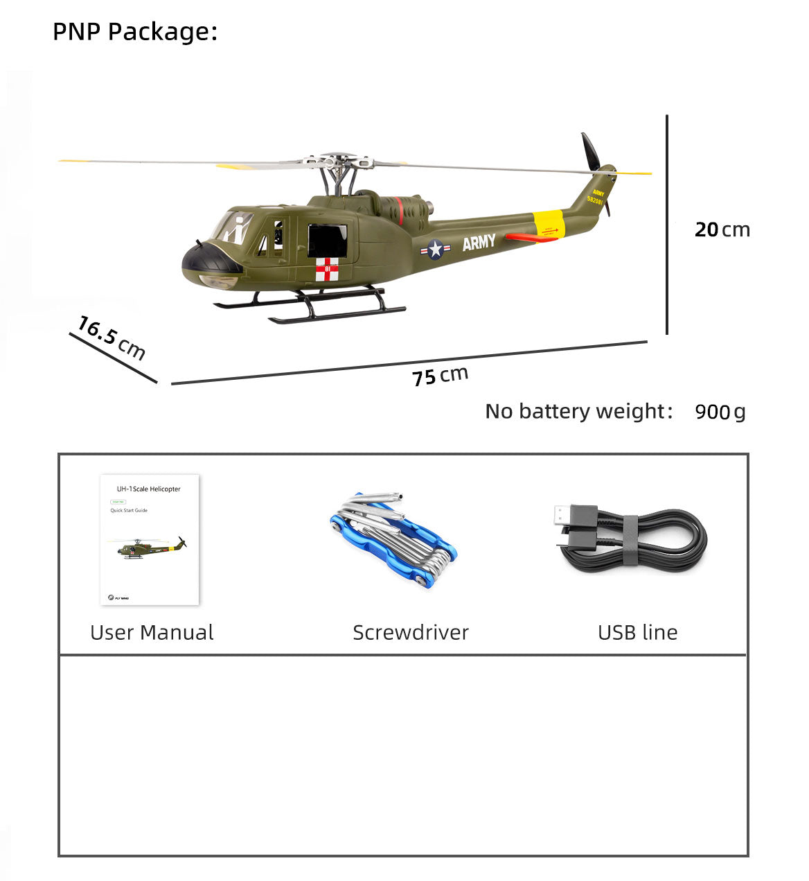 Flywing UH-1 Huey 470L 4-Blade ACE GPS/ATT RC Scale Helicopter (RTF)