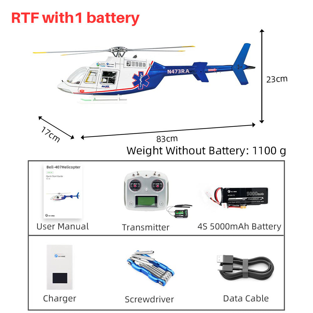 Flywing Bell-407 470L 4-Blade ACE GPS/ATT RC Scale Helicopter (RTF)