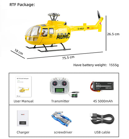 Flywing BO-105 6CH RC GPS Stabilized Scale helicopter 450L size Fuselages with H1