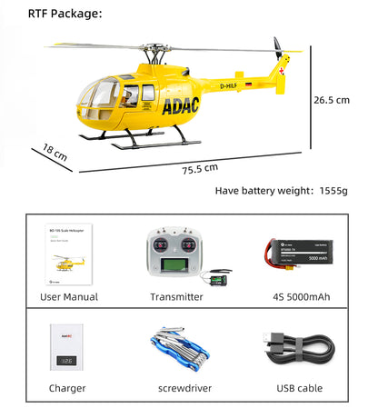 Flywing BO-105 6CH RC GPS Stabilized Scale helicopter 450L size Fuselages with H1