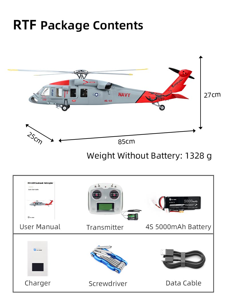 Flywing MH-60R Seahawk UH-60 470L 4-Blade ACE GPS/ATT RC Scale Helicopter (RTF)