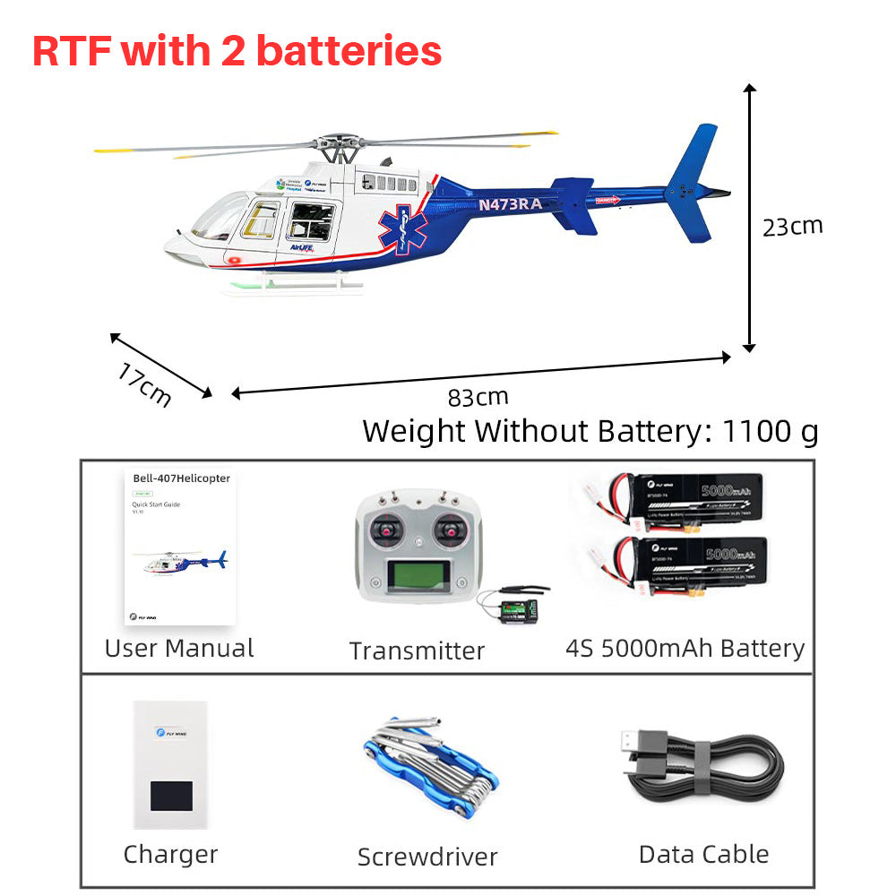 Flywing Bell-407 470L 4-Blade ACE GPS/ATT RC Scale Helicopter (RTF)