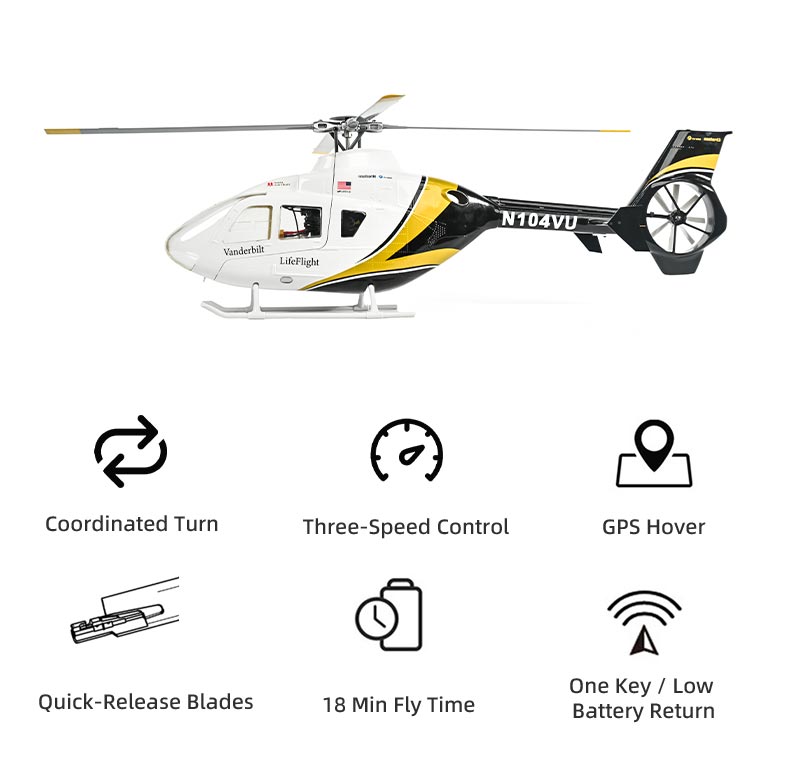Flywing EC-135 black&White 470L 4-Blade ACE GPS/ATT RC Scale Helicopter (RTF)
