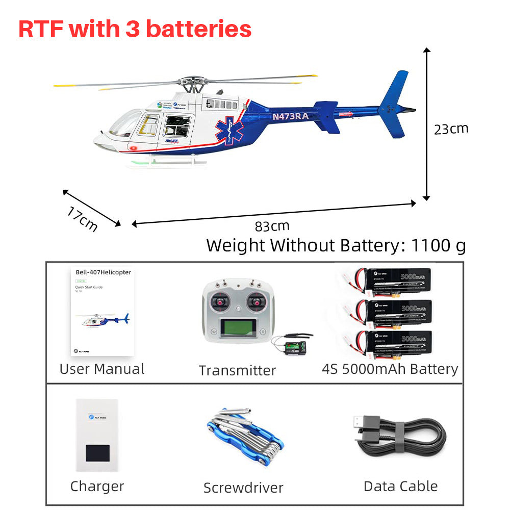 Flywing Bell-407 470L 4-Blade ACE GPS/ATT RC Scale Helicopter (RTF)