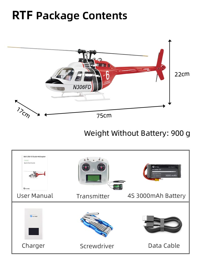 Flywing Bell-206 470L 2-Blade ACE GPS/ATT RC Scale Helicopter (RTF)