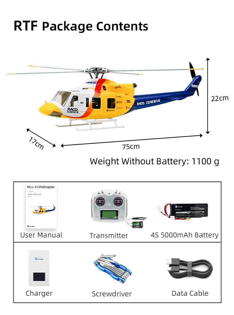 Flywing Bell-412 470L 4-Blade ACE GPS/ATT RC Scale Helicopter (RTF)
