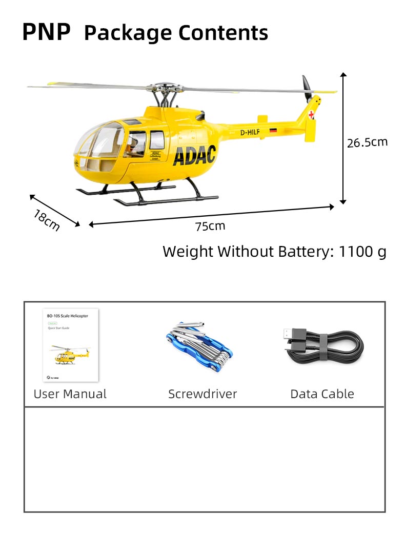 Flywing BO-105 470L 4-Blade ACE GPS/ATT RC Scale Helicopter (RTF)