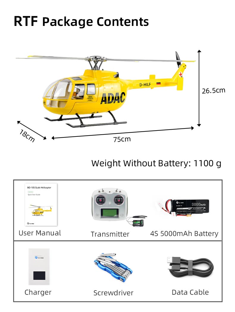Flywing BO-105 470L 4-Blade ACE GPS/ATT RC Scale Helicopter (RTF)