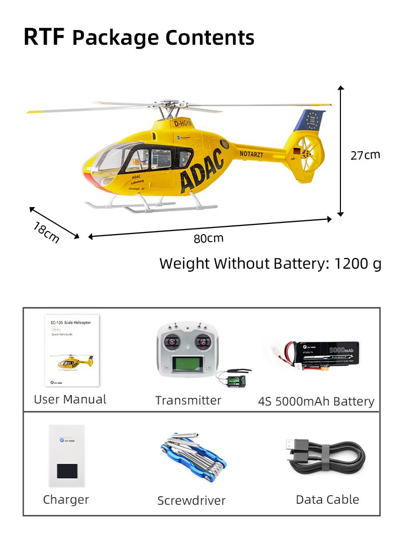 Flywing EC-135 470L 4-Blade ACE GPS/ATT RC Scale Helicopter (RTF)