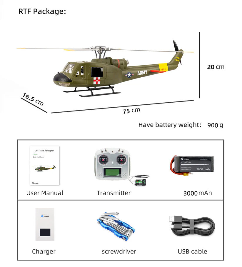 Flywing UH-1 Huey 470L 4-Blade ACE GPS/ATT RC Scale Helicopter (RTF)